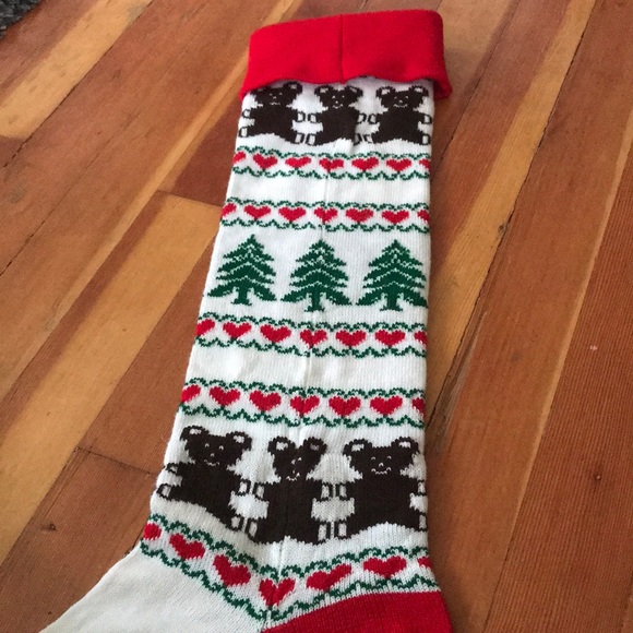 Knit Holiday Stocking Oversize with bears hearts Pine Trees - Picture 6 of 7